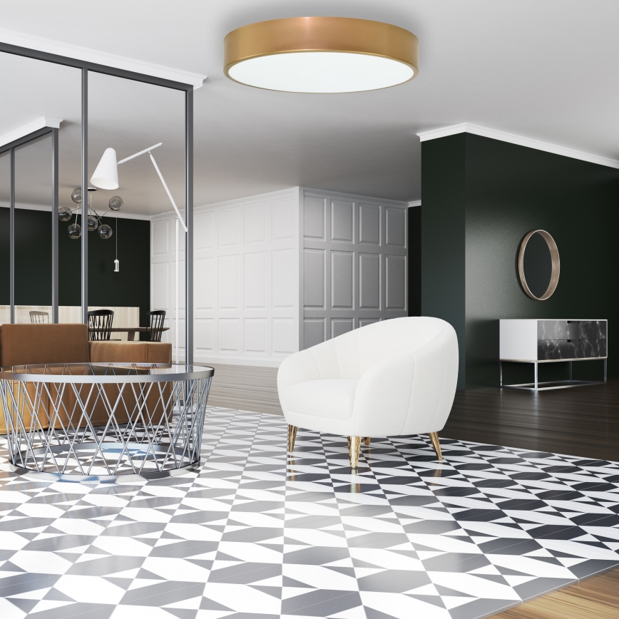 Candeeiro de teto com sensor de movimento e crepúsculo CLEO 4xE27/24W/230V diâmetro 50 cm dourado