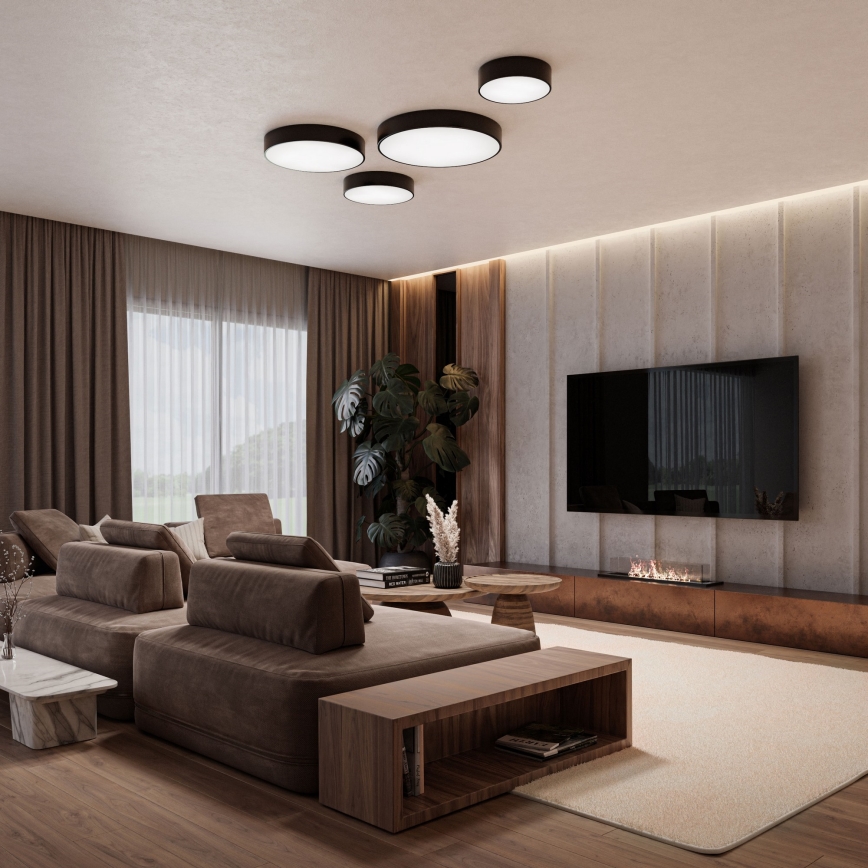 Candeeiro de tecto CLEO com sensor de presença e crepuscular, 6xE27/24W/230V, diâmetro 80 cm, preto