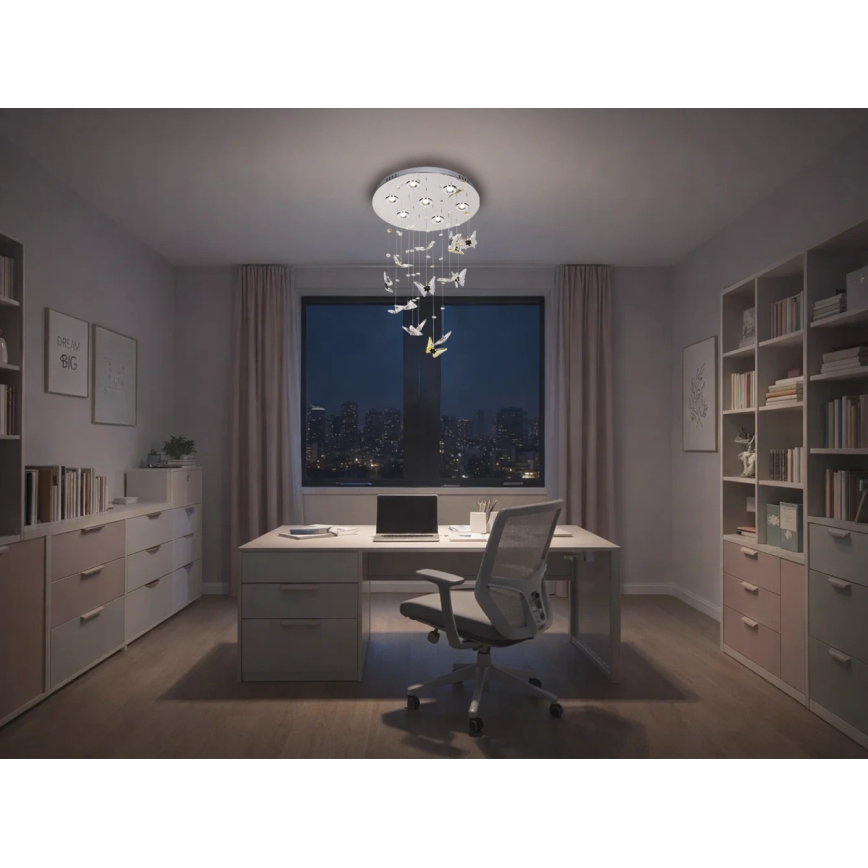 Candeeiro de tecto de cristal LED MURU LED/24W/230V Ø 40 cm cromado brilhante + comando remoto
