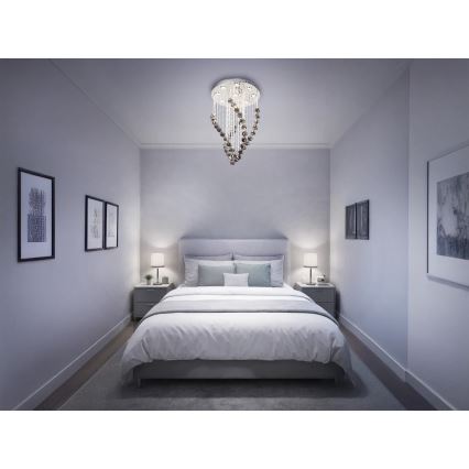 Candeeiro de tecto de cristal LED NAURU LED/30W/230V Ø 40 cm cromo brilhante/preto + controlo remoto