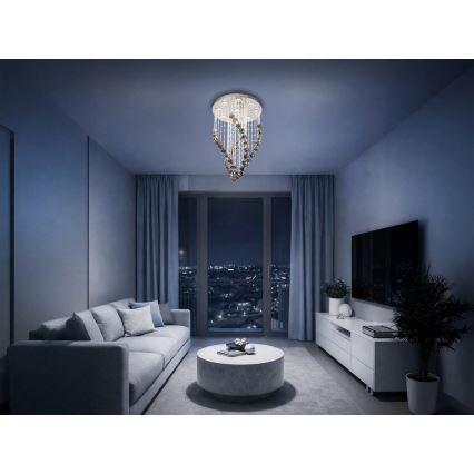 Candeeiro de tecto de cristal LED NAURU LED/30W/230V Ø 40 cm cromo brilhante/preto + controlo remoto
