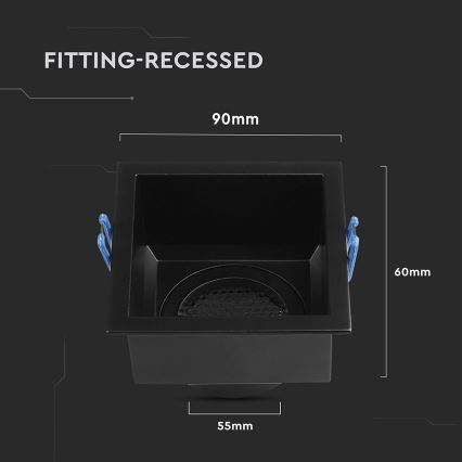 Luminária de teto embutida GU10 9x9 cm preta
