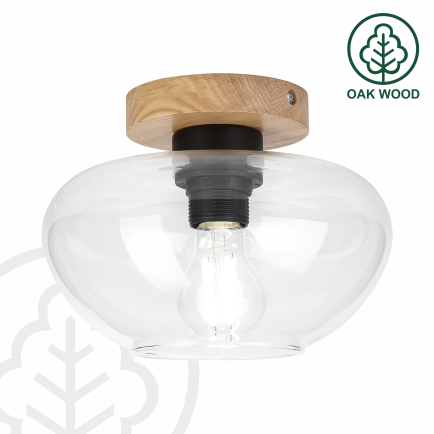 Luminária de teto FLO WOOD 1xE27/15W/230V carvalho/vidro transparente Ø 22 cm
