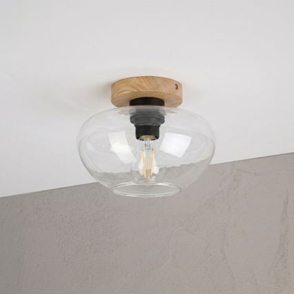 Luminária de teto FLO WOOD 1xE27/15W/230V carvalho/vidro transparente Ø 22 cm