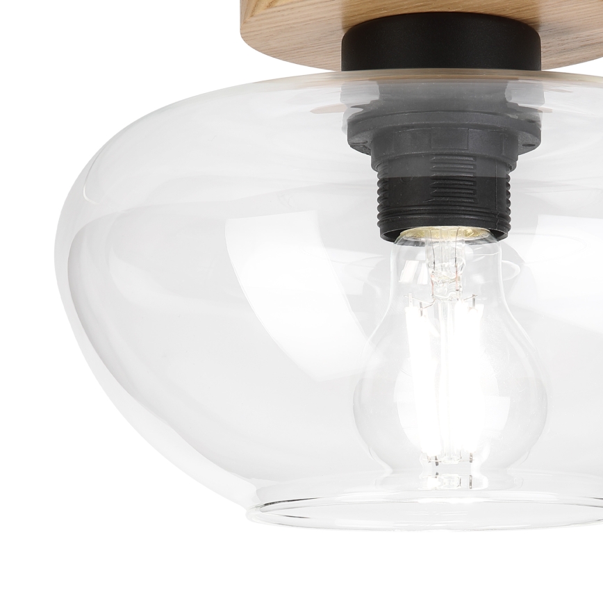 Luminária de teto FLO WOOD 1xE27/15W/230V carvalho/vidro transparente Ø 22 cm