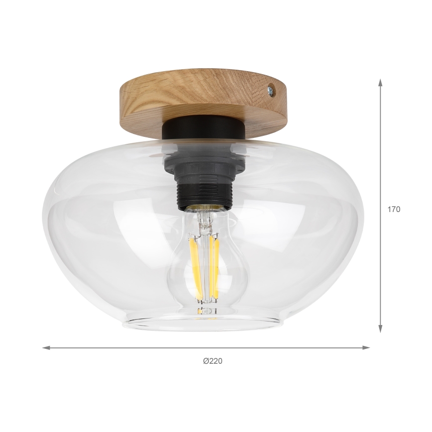 Luminária de teto FLO WOOD 1xE27/15W/230V carvalho/vidro transparente Ø 22 cm
