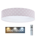 Luminária de teto infantil LED regulável SMART GALAXY KIDS LED/24W/230V 3000-6500K estrelas rosa/branco + comando à distância