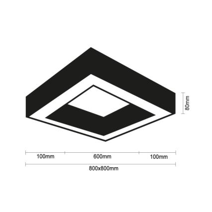 Luminária de teto LED/100W/230V 3000/4000/6500K 80x80 cm preta