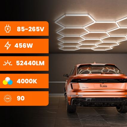 Luminária de teto LED HEXAGON LED/456W/85-265V 4000K 522x298 cm CRI 90 IP54 branca