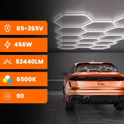 Luminária de tecto LED HEXAGON LED/570W/85-265V 6500K 522x298 cm CRI 90 IP44 branca
