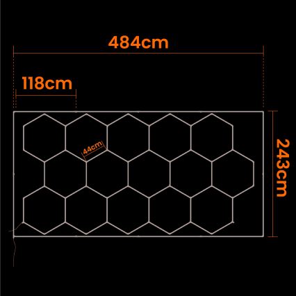 Luminária de teto LED HEXAGON LED/696W/85-265V 6500K 484x243 cm CRI 90 IP44 branca