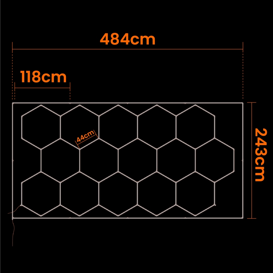 Luminária de teto LED HEXAGON LED/696W/85-265V 6500K 484x243 cm CRI 90 IP44 branca