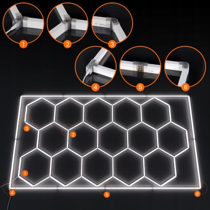 Luminária de teto LED HEXAGON LED/696W/85-265V 6500K 484x243 cm CRI 90 IP54 branca