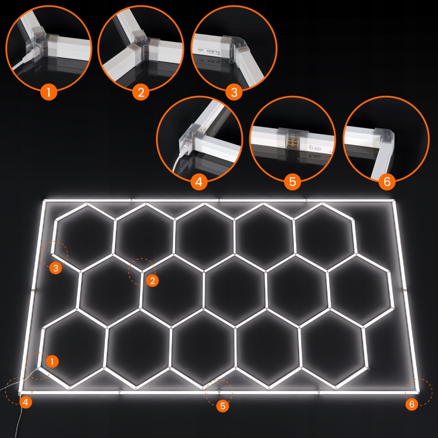 Luminária de teto LED HEXAGON LED/696W/85-265V 6500K 484x243 cm CRI 90 IP54 branca