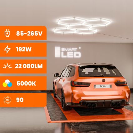 Luminária de teto LED dimerizável HEXAGON LED/192W/85-265V 5000K 160x221 cm CRI 90 IP54 branca