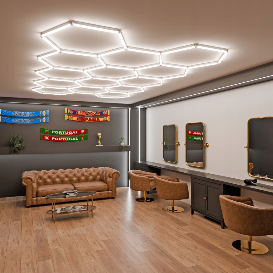 Luminária de teto LED regulável HEXAGON LED/456W/85-265V 5000K 234x420 cm CRI 90 IP54 branca