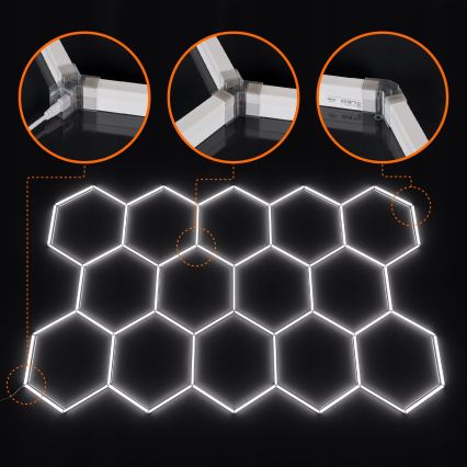 Luminária de teto LED regulável HEXAGON LED/456W/85-265V 5000K 234x420 cm CRI 90 IP54 branca