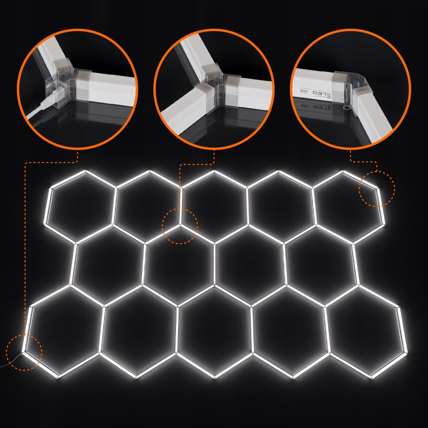 Luminária de teto LED regulável HEXAGON LED/456W/85-265V 5000K 234x420 cm CRI 90 IP54 branca