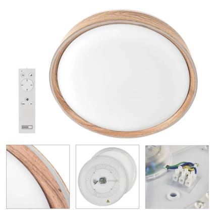 Candeeiro de teto dimerizável LED ILVI LED/45W/230V 2700-6500K Ø 50 cm acabamento em madeira + controlo remoto