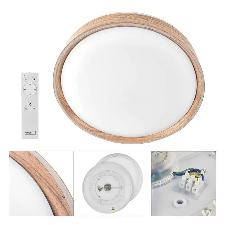 Candeeiro de teto dimerizável LED ILVI LED/45W/230V 2700-6500K Ø 50 cm acabamento em madeira + controlo remoto