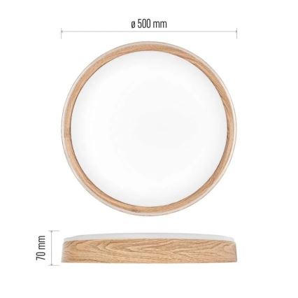 Candeeiro de teto dimerizável LED ILVI LED/45W/230V 2700-6500K Ø 50 cm acabamento em madeira + controlo remoto
