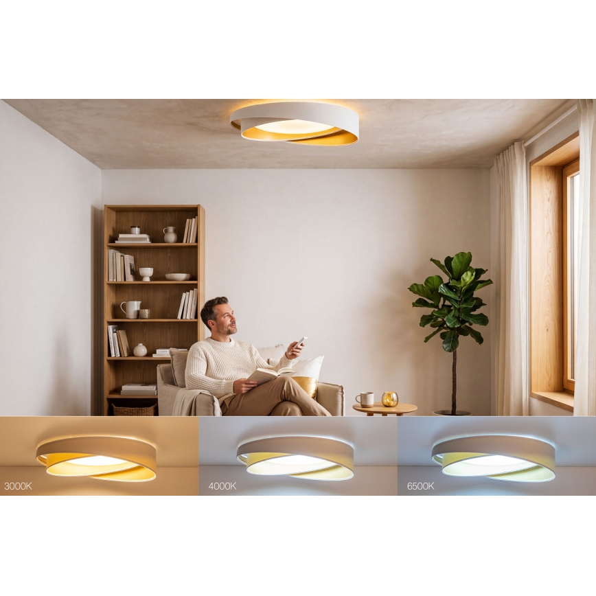 Candeeiro de tecto LED dimerizável SMART GALAXY MODERN LED/24W/230V 3000-6500K Ø 55 cm branco/dourado + comando remoto