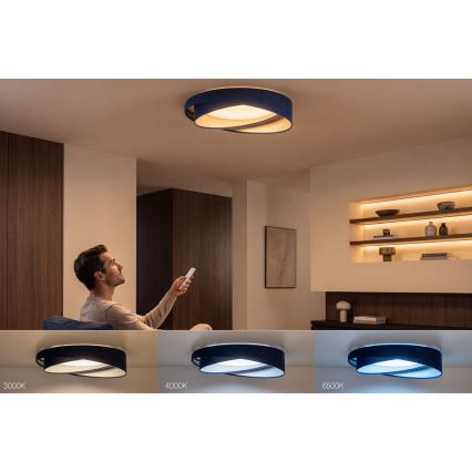 Luminária de tecto LED dimerizável SMART GALAXY MODERN LED/24W/230V 3000-6500K diâmetro 55 cm azul/prateado + comando remoto