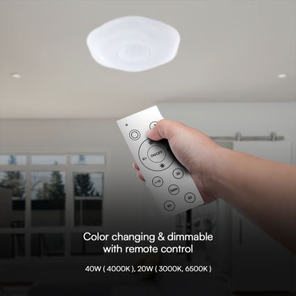 Luminária de teto LED dimmerizável LED/40W/230V 3000-6500K 40 cm branca + controlo remoto