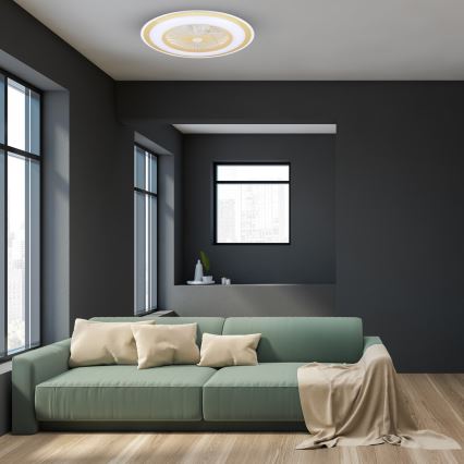 Luminária de teto LED dimmerizável com ventilador ZEPHYR LED/48W/230V 3000-6000K dourada + controlo remoto