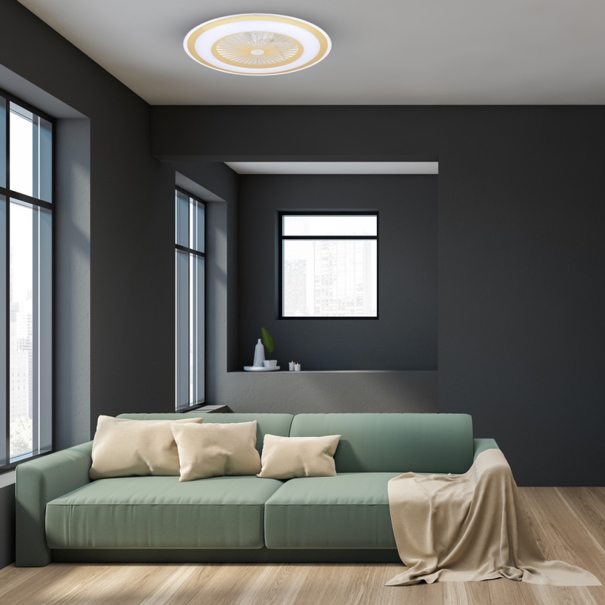 Luminária de teto LED dimmerizável com ventilador ZEPHYR LED/48W/230V 3000-6000K dourada + controlo remoto