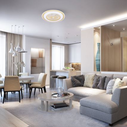 Luminária de teto LED dimmerizável com ventilador ZEPHYR LED/48W/230V 3000-6000K dourada + controlo remoto