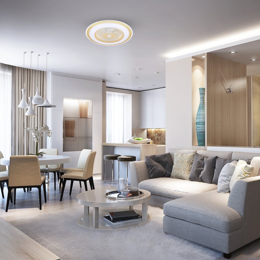 Luminária de teto LED dimmerizável com ventilador ZEPHYR LED/48W/230V 3000-6000K dourada + controlo remoto