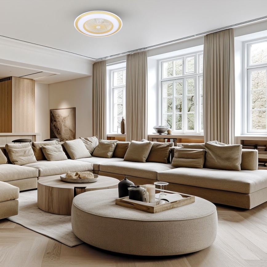 Luminária de teto LED dimmerizável com ventilador ZEPHYR LED/48W/230V 3000-6000K dourada + controlo remoto