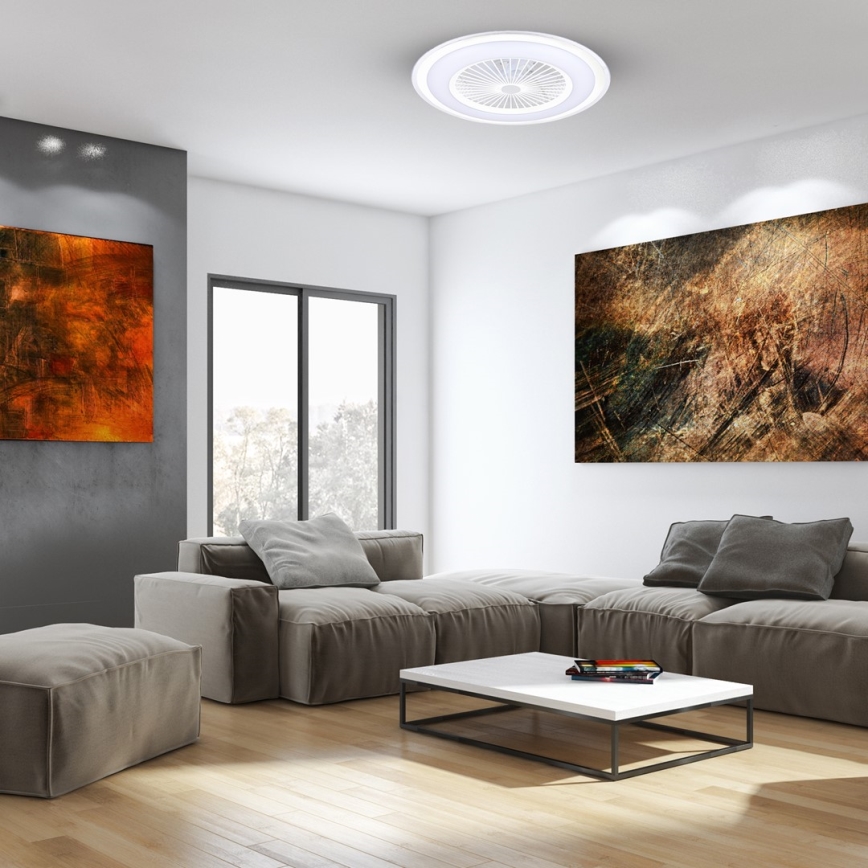 Luminária de teto LED dimmerizável com ventilador ZONDA LED/48W/230V 3000-6000K branca + controlo remoto
