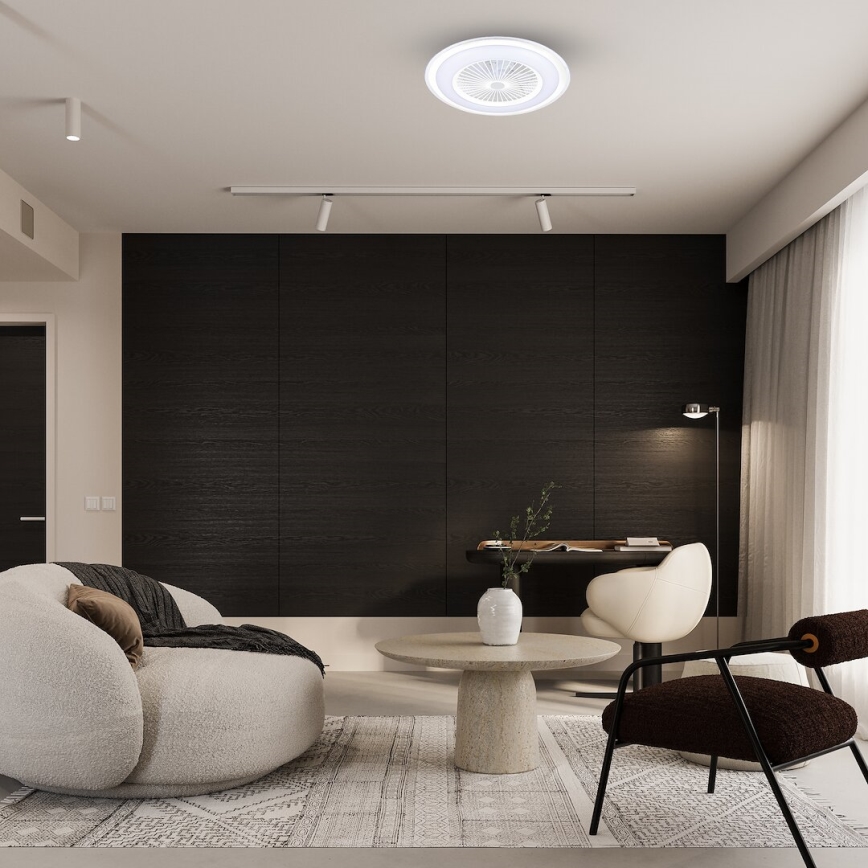 Luminária de teto LED dimmerizável com ventilador ZONDA LED/48W/230V 3000-6000K branca + controlo remoto