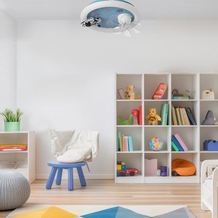 LED Candeeiro de teto infantil dimerizável com ventilador LED/48W/230V 3000/4000/6000K Ø 50 cm azul + comando remoto