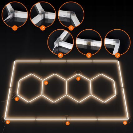 Luminária de teto LED HEXAGON LED/426W/85-265V 4000K 484x243 cm CRI 90 IP44 branca