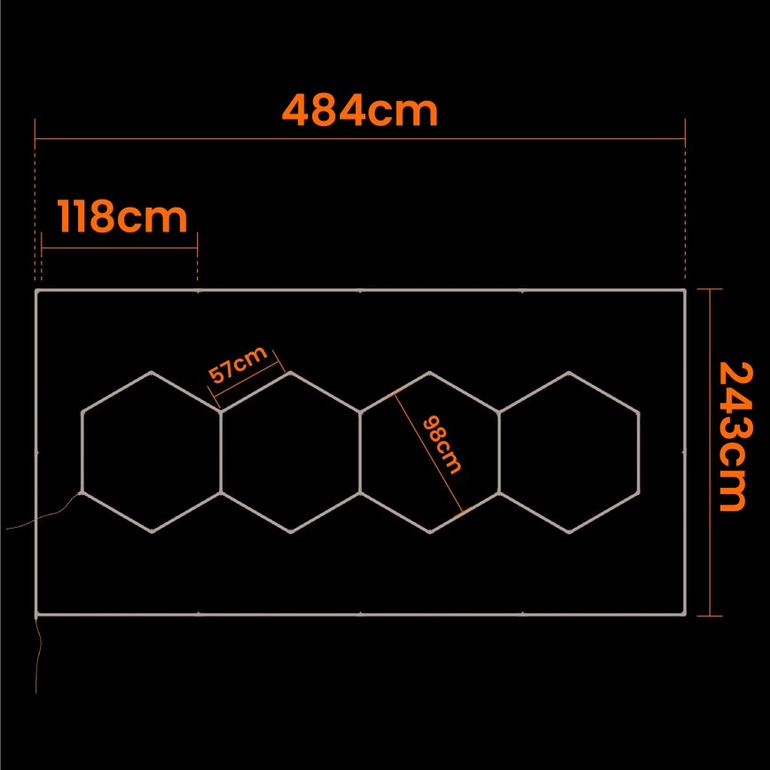 Luminária de teto LED HEXAGON LED/426W/85-265V 4000K 484x243 cm CRI 90 IP44 branca