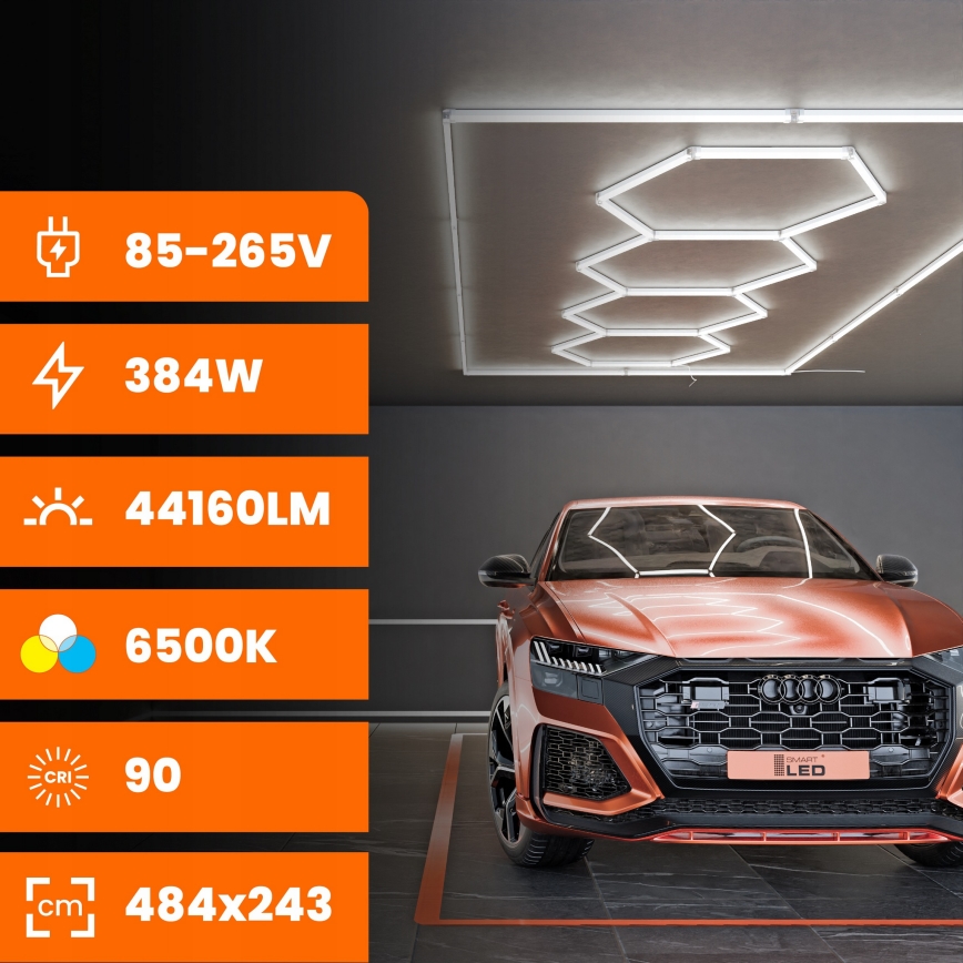 Candeeiro de teto LED HEXAGON LED/426W/85-265V 6500K 484x243 cm CRI 90 IP44 branco