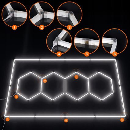 Candeeiro de teto LED HEXAGON LED/426W/85-265V 6500K 484x243 cm CRI 90 IP44 branco