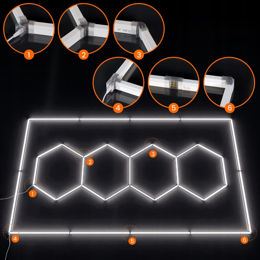 Candeeiro de teto LED HEXAGON LED/426W/85-265V 6500K 484x243 cm CRI 90 IP44 branco