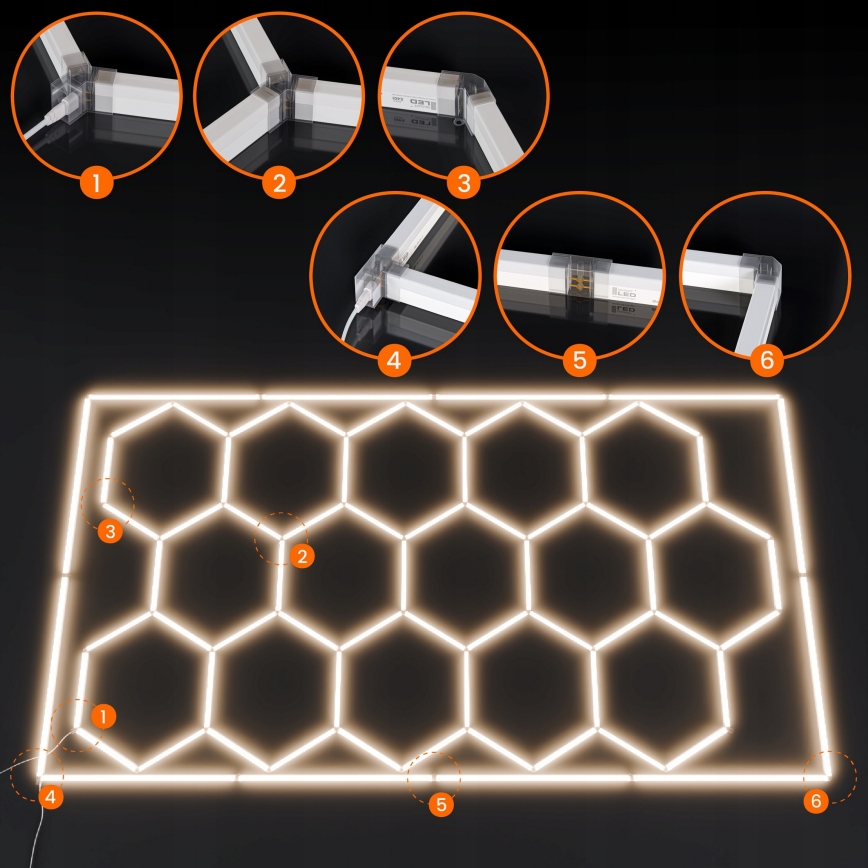 Luminária de teto LED HEXAGON LED/696W/85-265V 4000K 484x243 cm CRI 90 IP44 branca