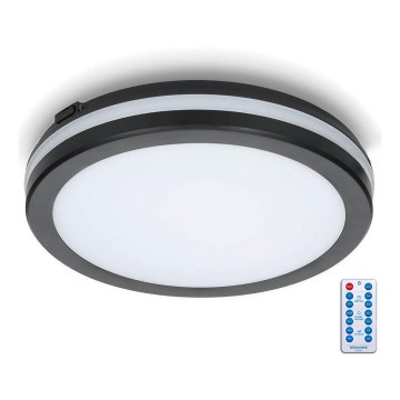 Luminária de teto LED para banheiro com sensor LED/24W/230V 3000/4000/6500K IP65 diâmetro 30 cm preta + controlo remoto