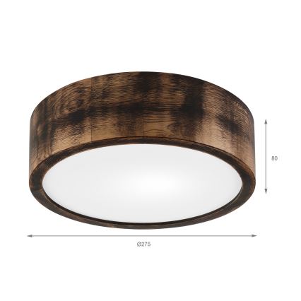 Luminária de teto OAK SMOKY 1xE27/15W/230V ? 27,5 cm carvalho/marrom escuro