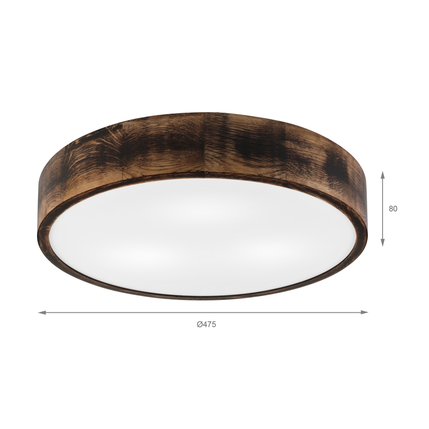 Luminária de teto OAK SMOKY 3xE27/15W/230V Ø 47,5 cm carvalho/marrom escuro