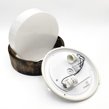 Luminária de teto para banheiro OAK SMOKY 2xE27/15W/230V IP54 Ø 27,5 cm carvalho/marrom