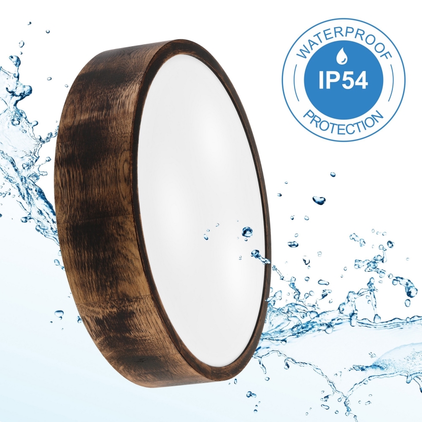 Luminária de teto para banheiro OAK SMOKY 3xE27/15W/230V IP54 – 37,5 cm carvalho/marrom