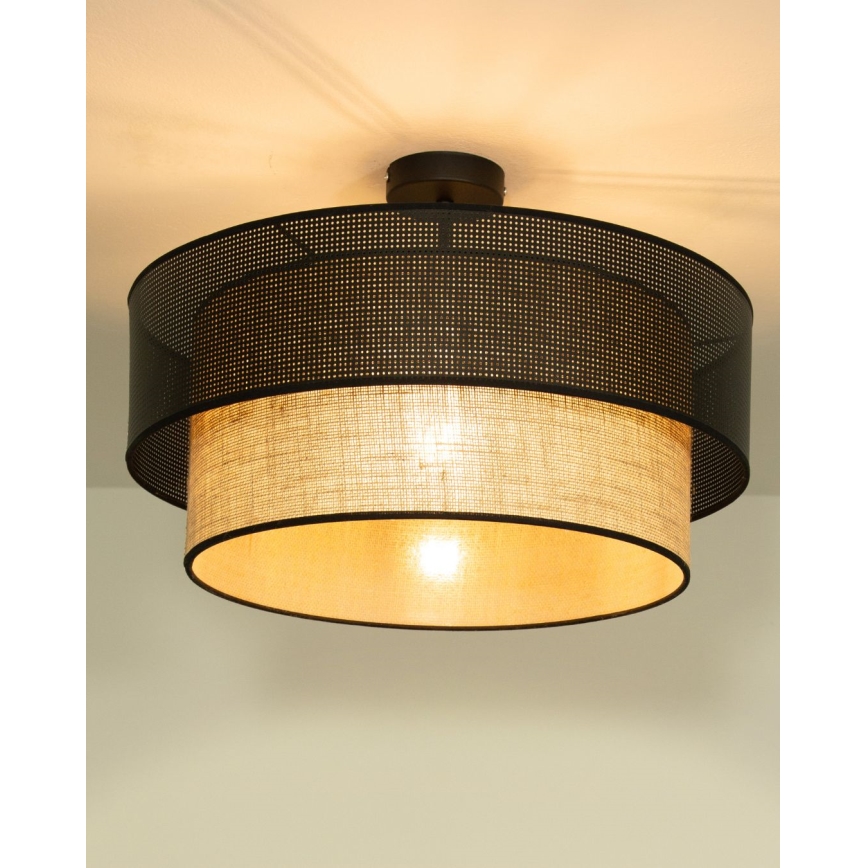 Luminária de teto sobreposta BORHO 1xE27/60W/230V Ø 40 cm preto/juta