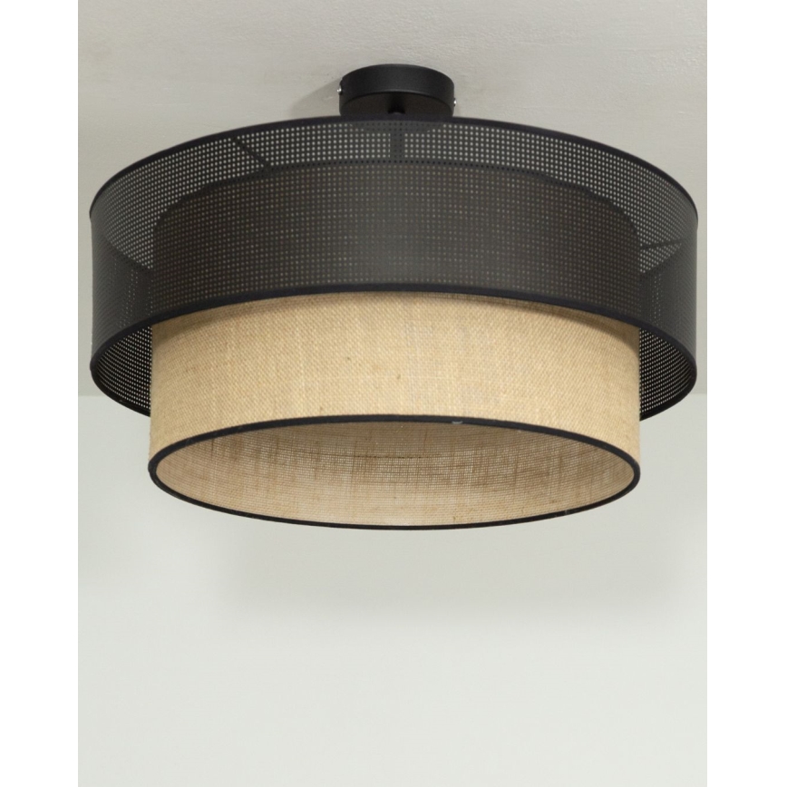 Luminária de teto sobreposta BORHO 1xE27/60W/230V Ø 40 cm preto/juta