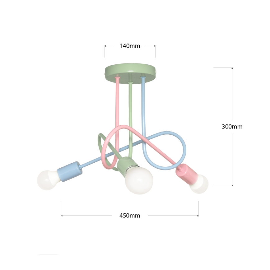 Luminária de teto sobreposta OXFORD 3xE27/15W/230V verde/rosa/azul